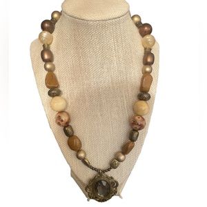 Cintia Neves Earth Toned Beaded Medallion Necklace